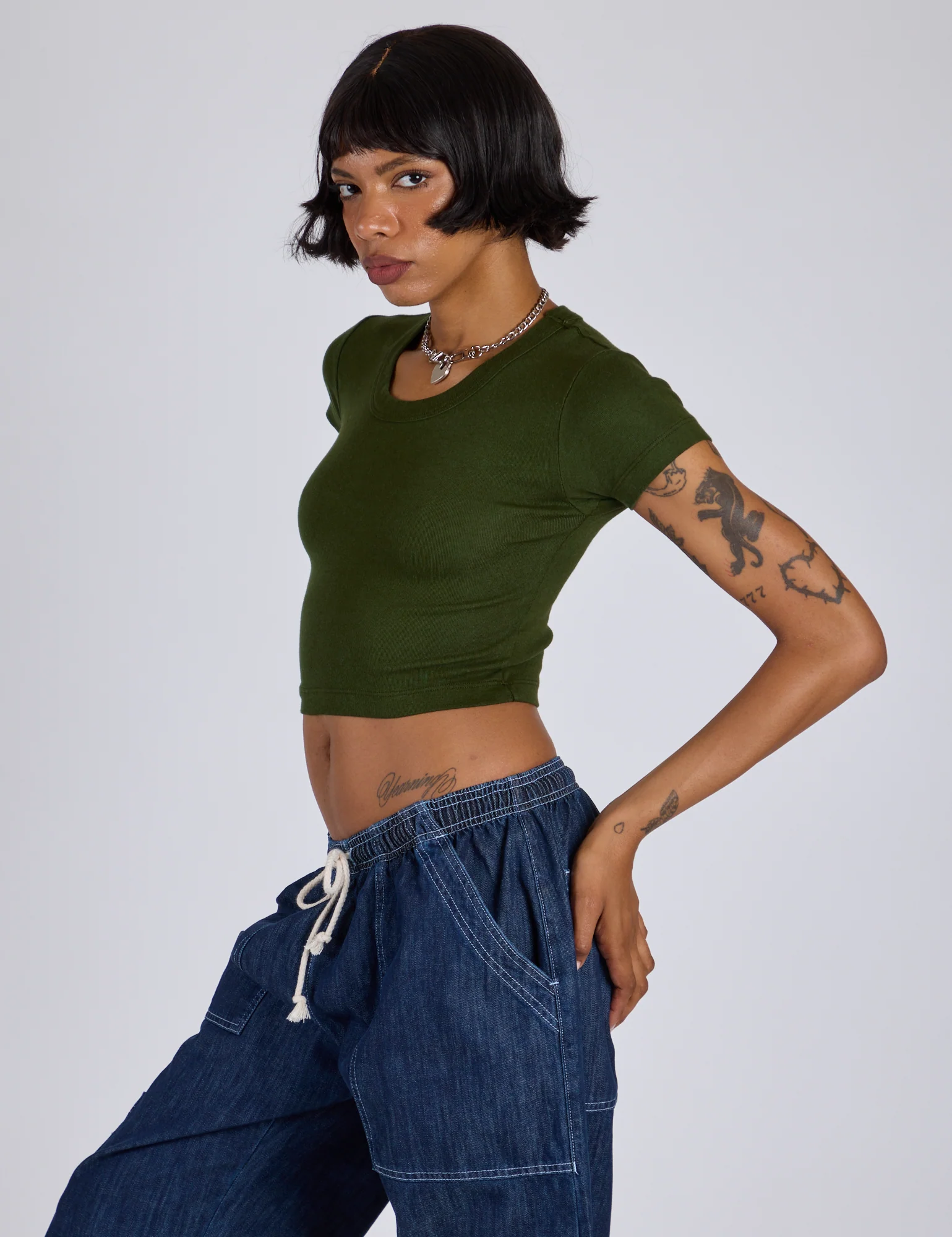 Cropped Baby Tee - Evergreen - Image 12