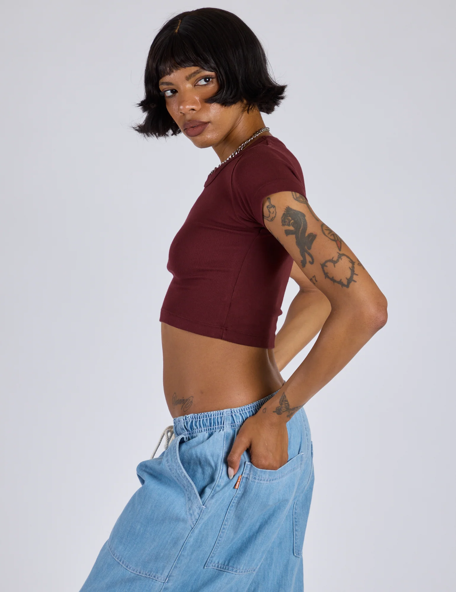 Cropped Baby Tee - Red Wine - Image 7