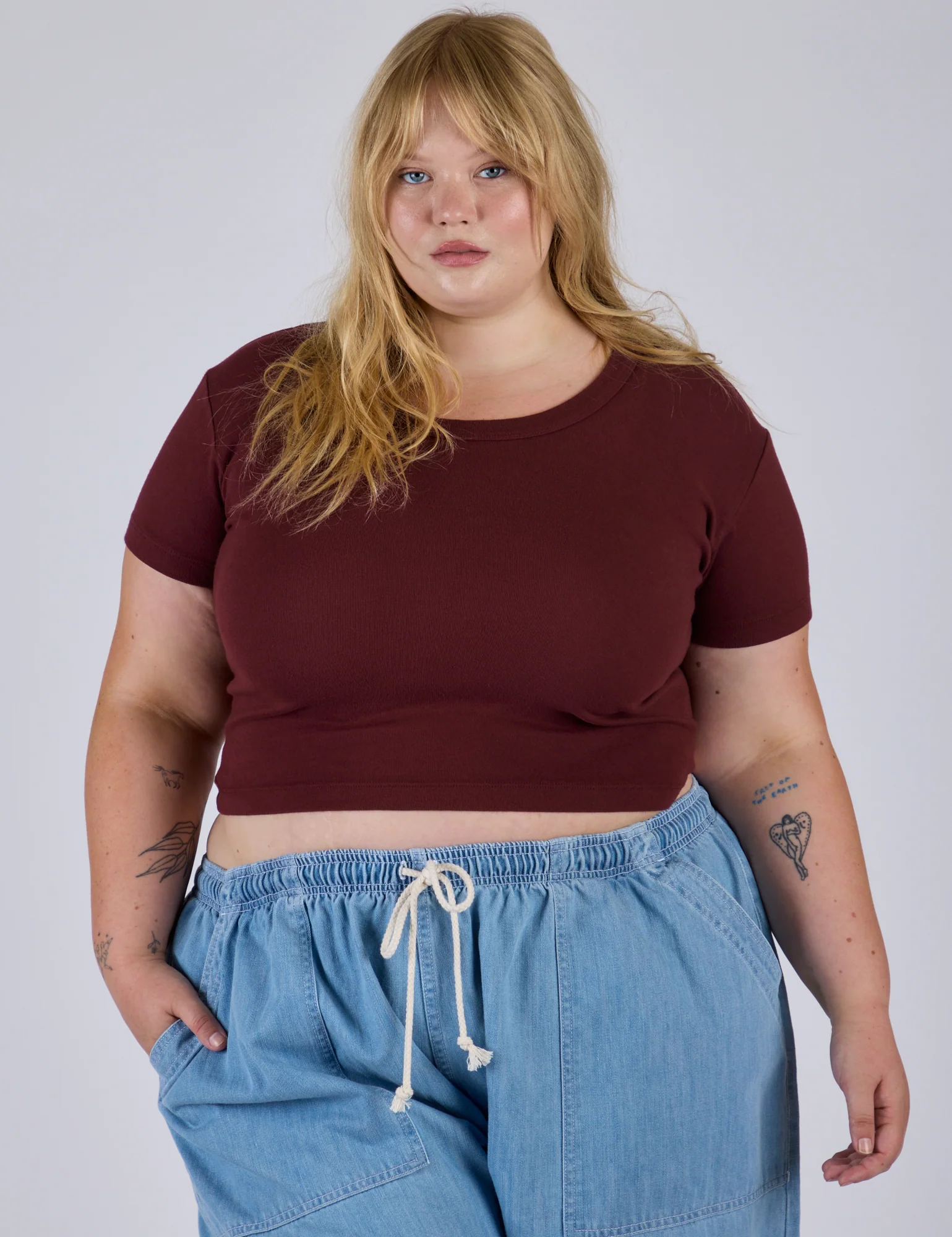 Cropped Baby Tee - Red Wine - Image 9