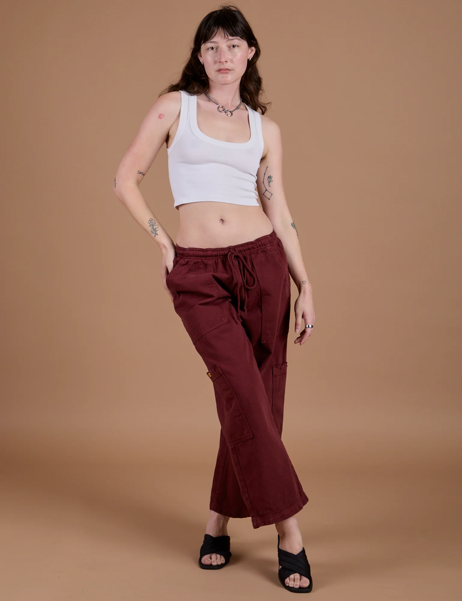 Drop Pocket Cargo Pants - Red Wine - Image 5