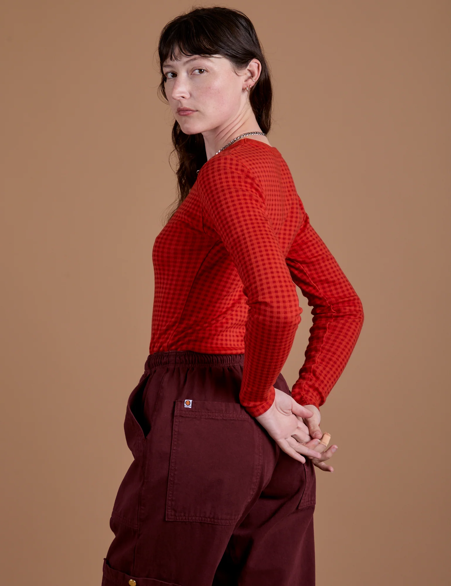 Gingham Long Sleeve Baby Tee - Mustang Red *FINAL SALE* - Image 10