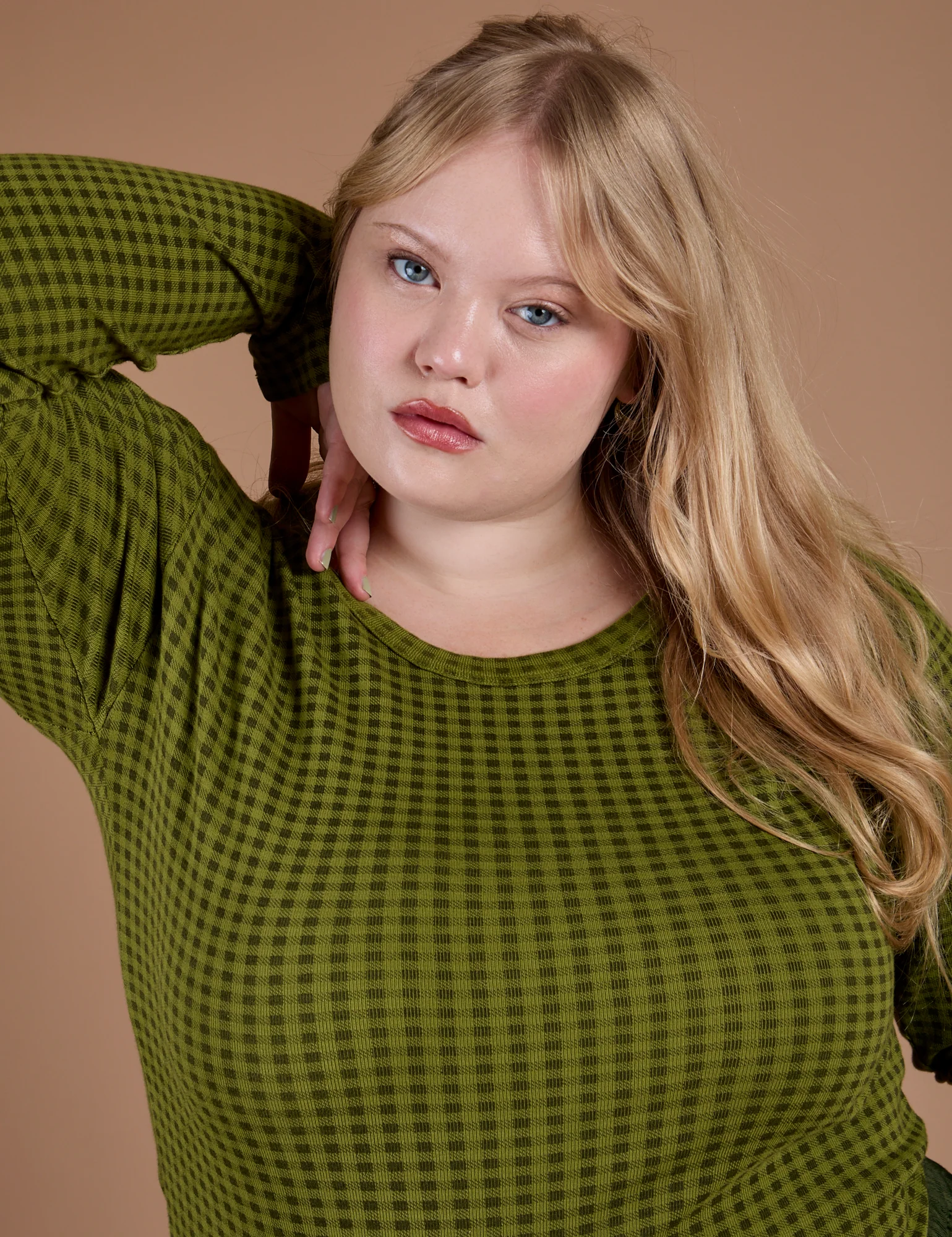 Gingham Long Sleeve Baby Tee - Summer Olive *FINAL SALE* - Image 3
