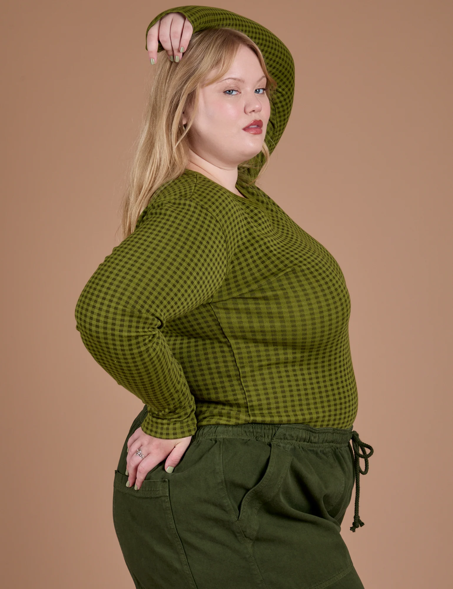 Gingham Long Sleeve Baby Tee - Summer Olive *FINAL SALE* - Image 7