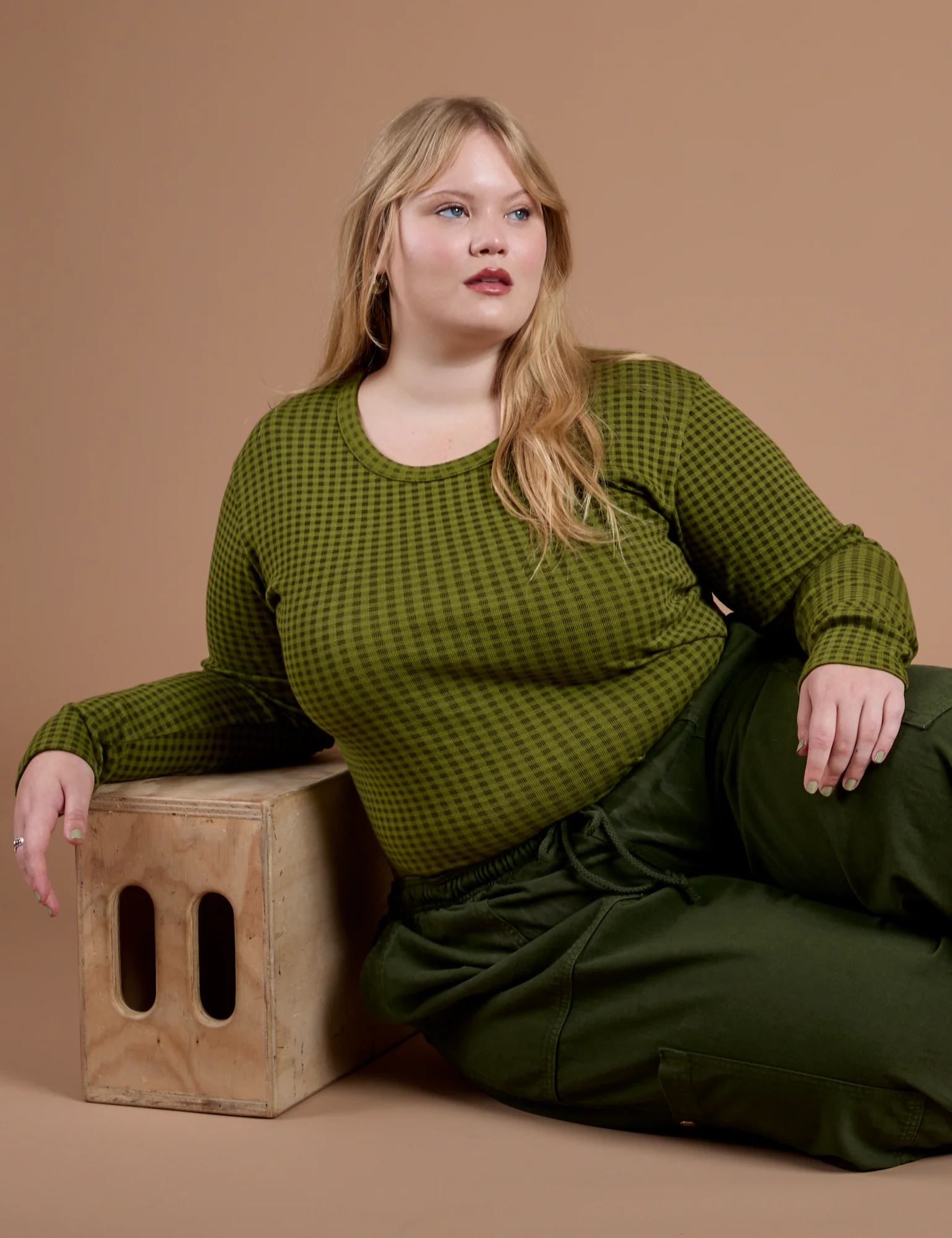 Gingham Long Sleeve Baby Tee - Summer Olive *FINAL SALE* - Image 9