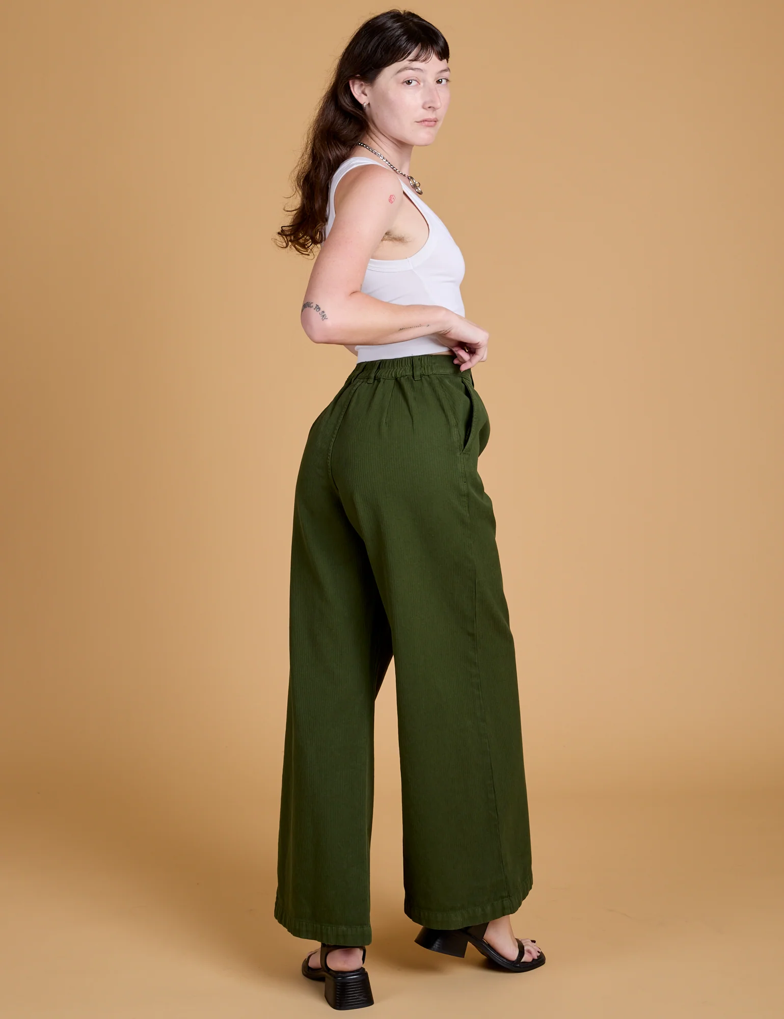 Heritage Wide Leg Trousers - Evergreen *FINAL SALE* - Image 7