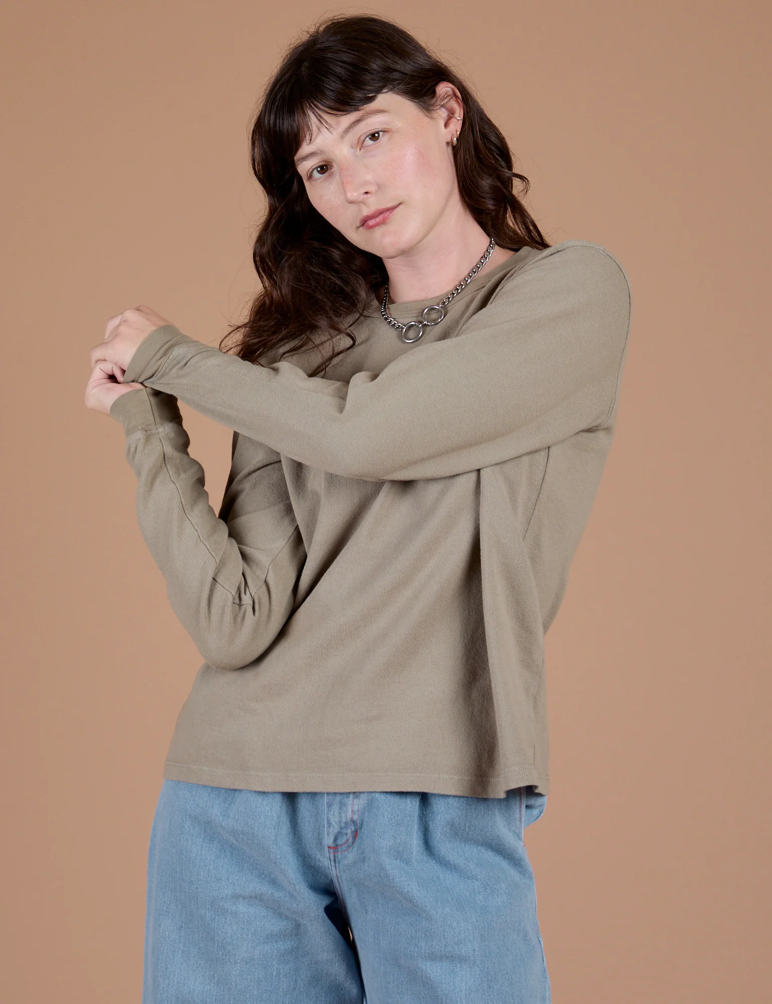 Long Sleeve Burly Tee - Khaki Grey - Image 5