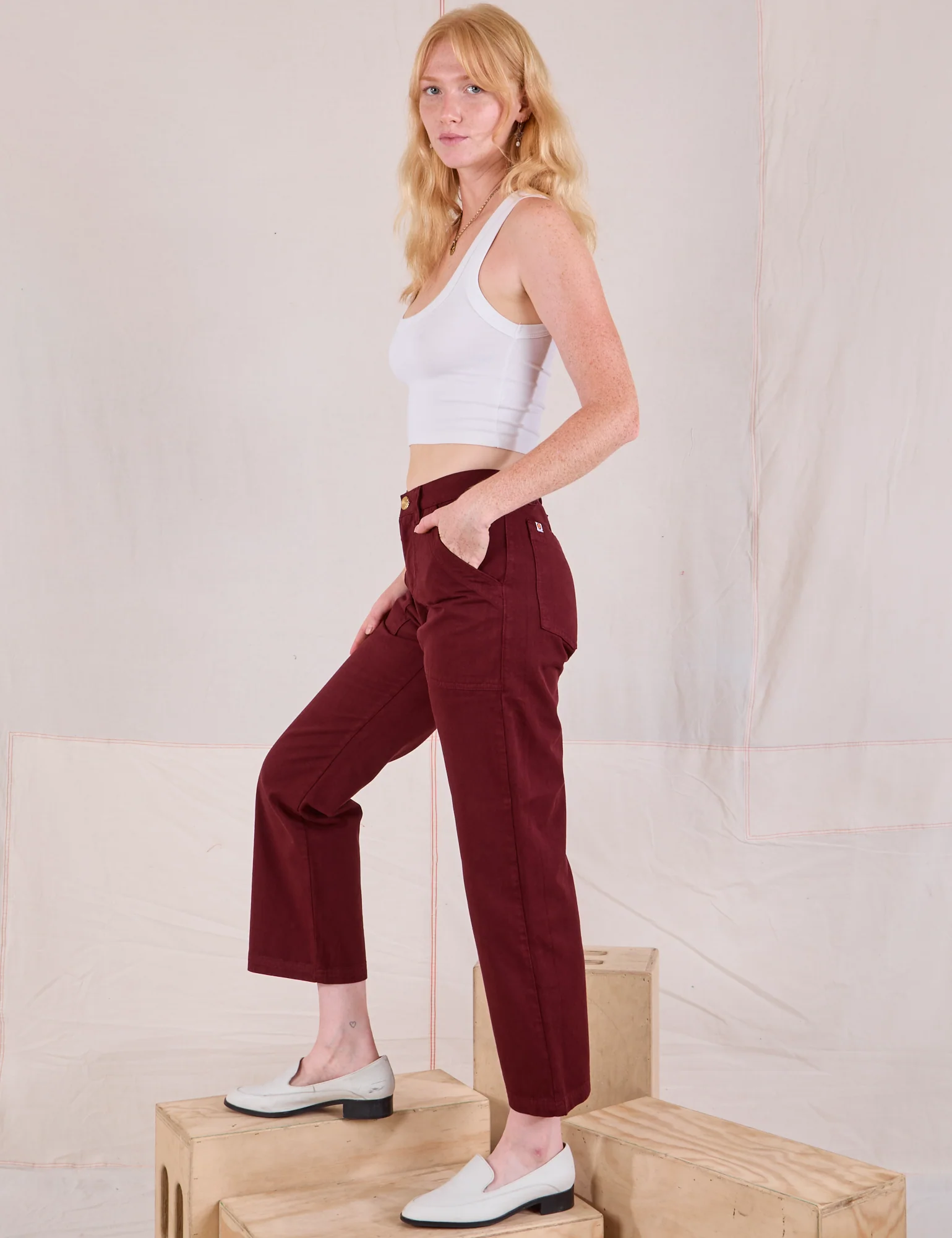 Mid-Rise Work Pants - Red Wine - Image 5