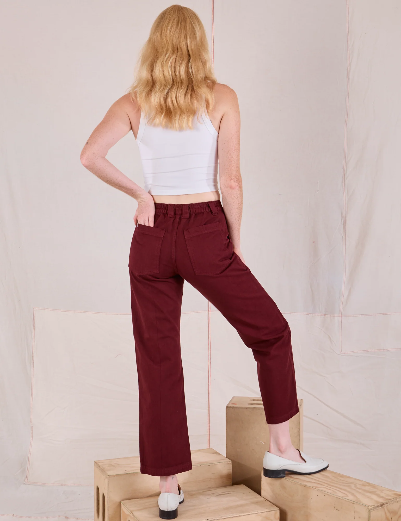 Mid-Rise Work Pants - Red Wine - Image 9