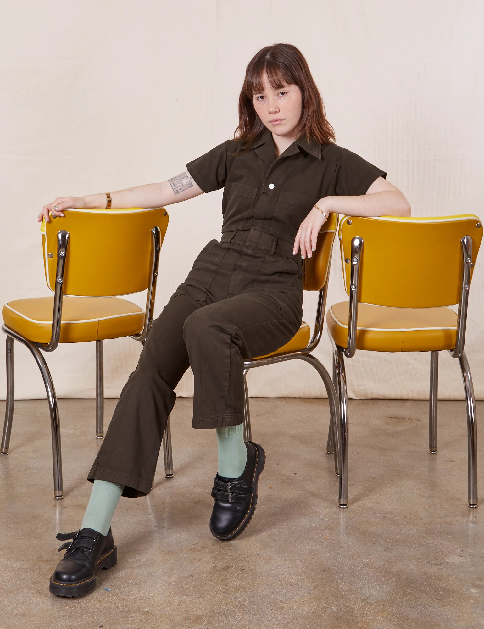 Petite Short Sleeve Jumpsuit - Espresso Brown - Image 11
