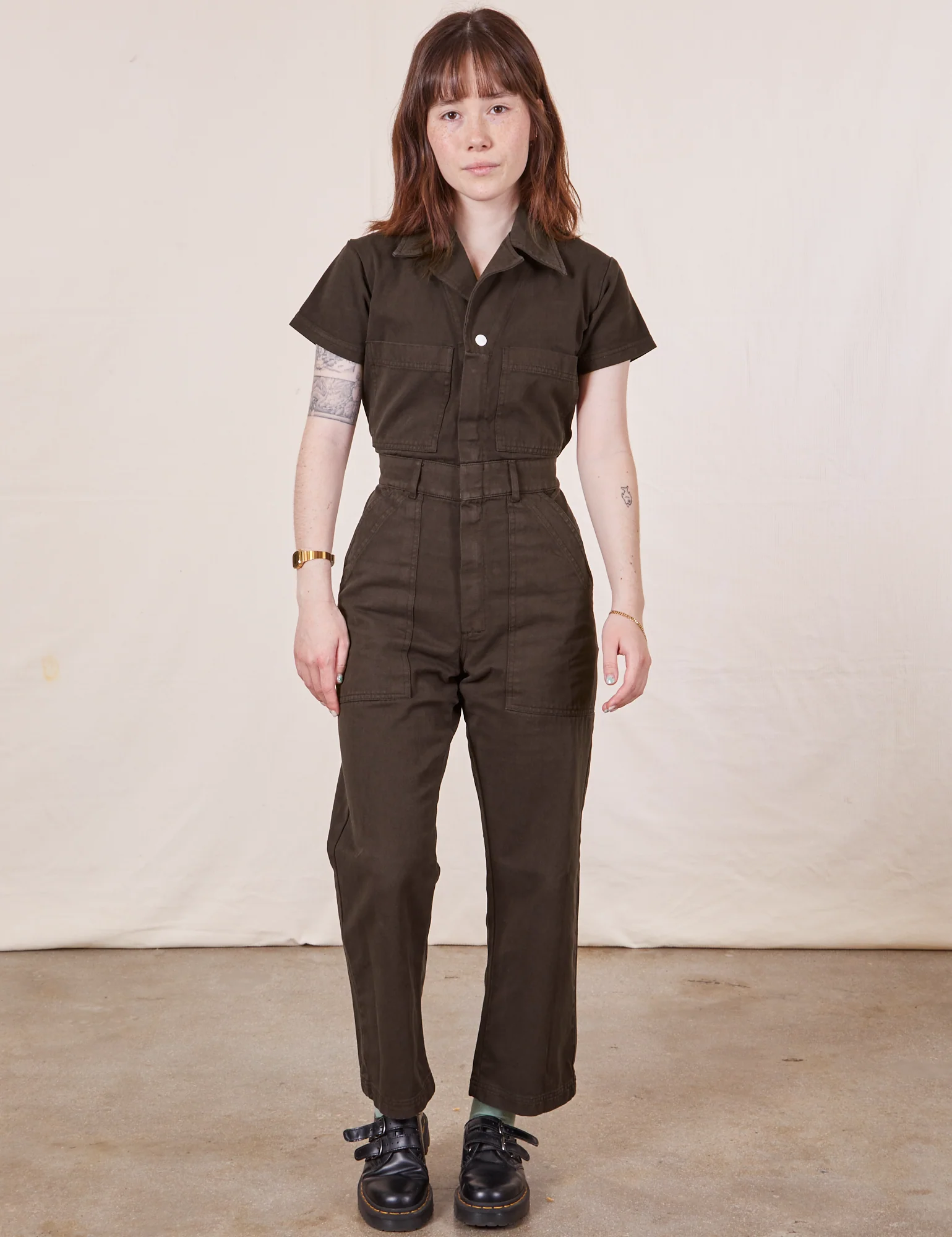 Petite Short Sleeve Jumpsuit - Espresso Brown - Image 14