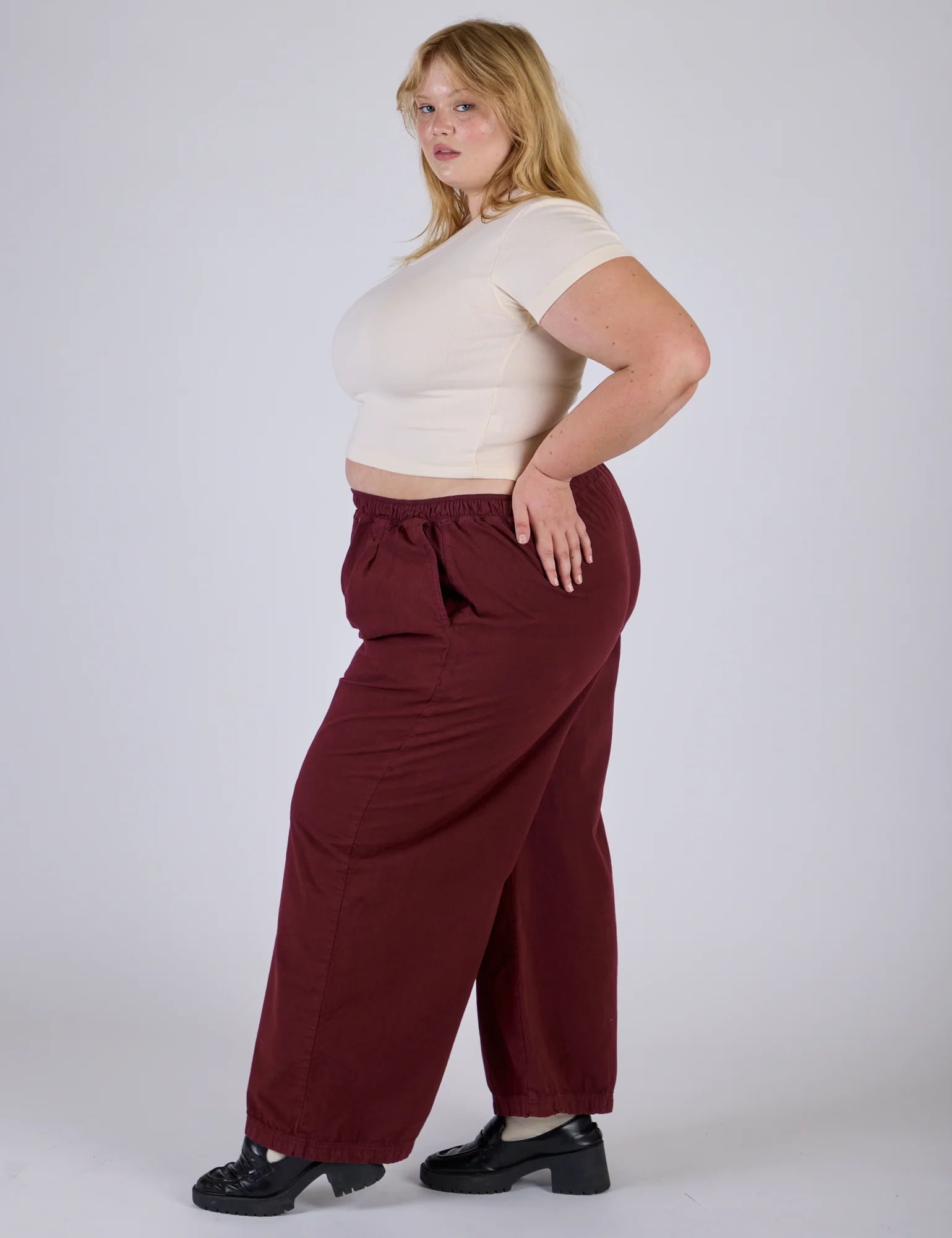 Pleated Pull-On Pants - Red Wine - Image 11