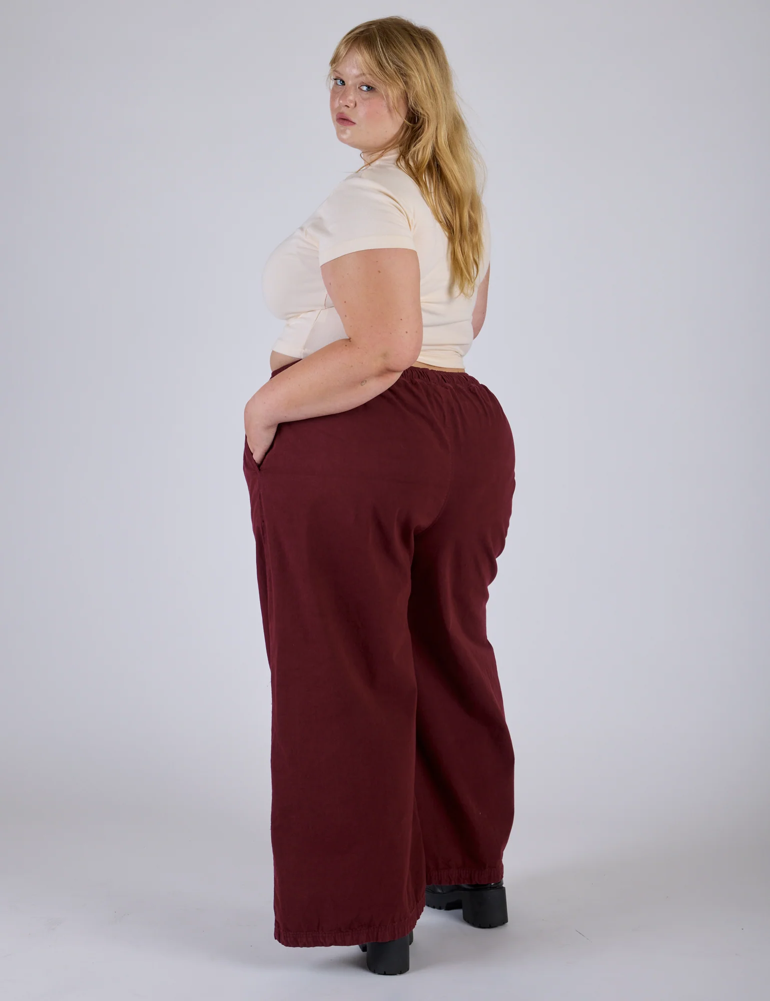 Pleated Pull-On Pants - Red Wine - Image 13