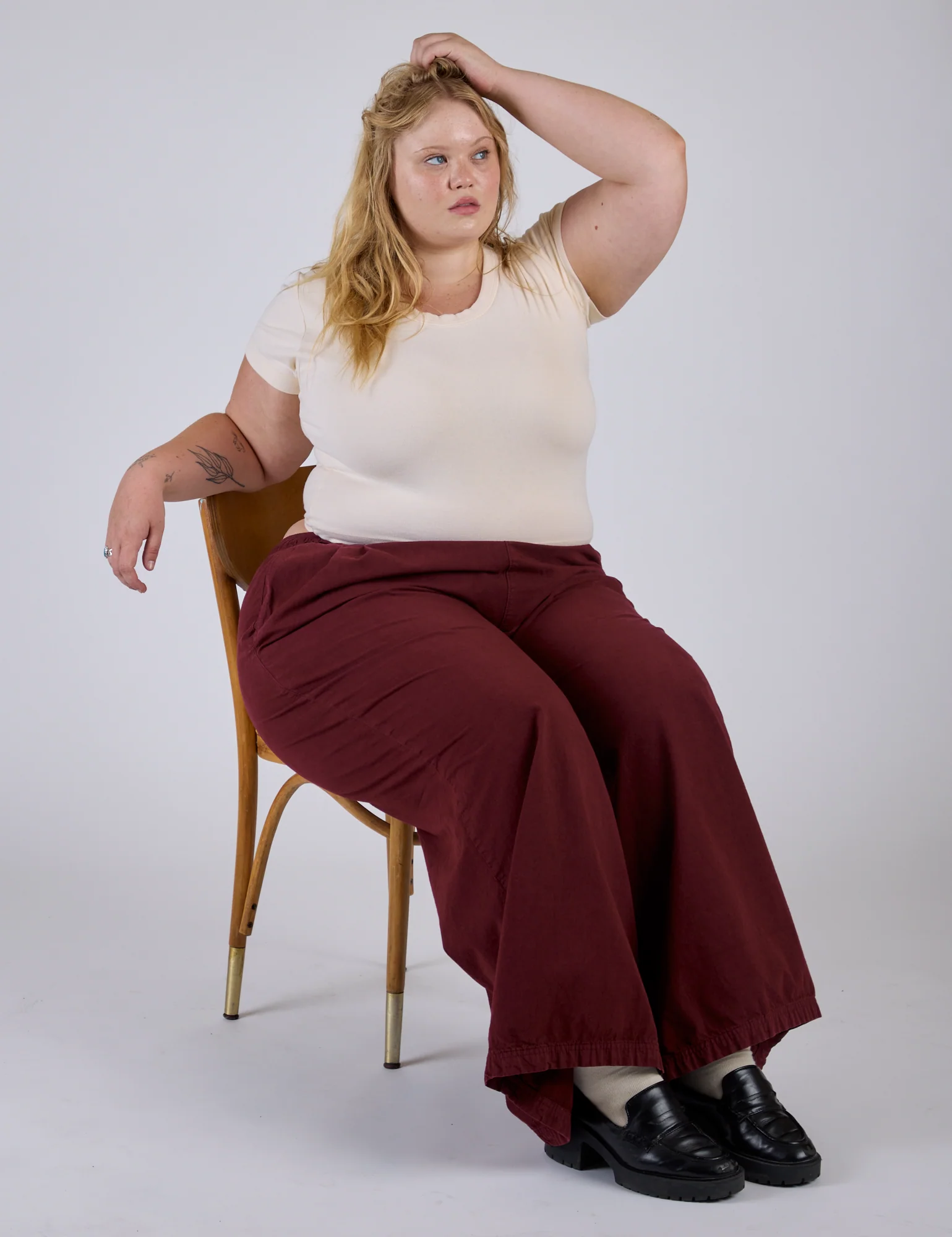 Pleated Pull-On Pants - Red Wine - Image 14