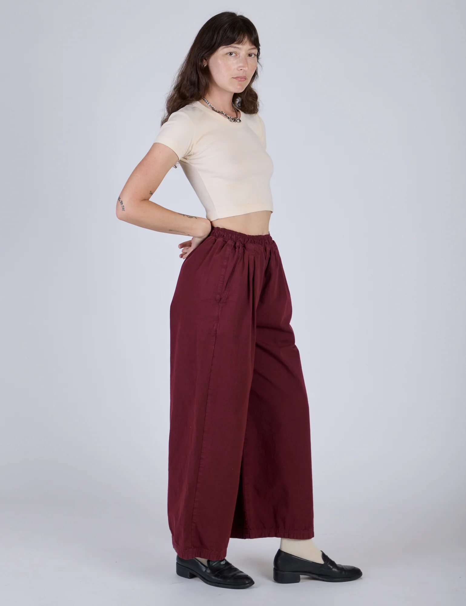 Pleated Pull-On Pants - Red Wine - Image 5