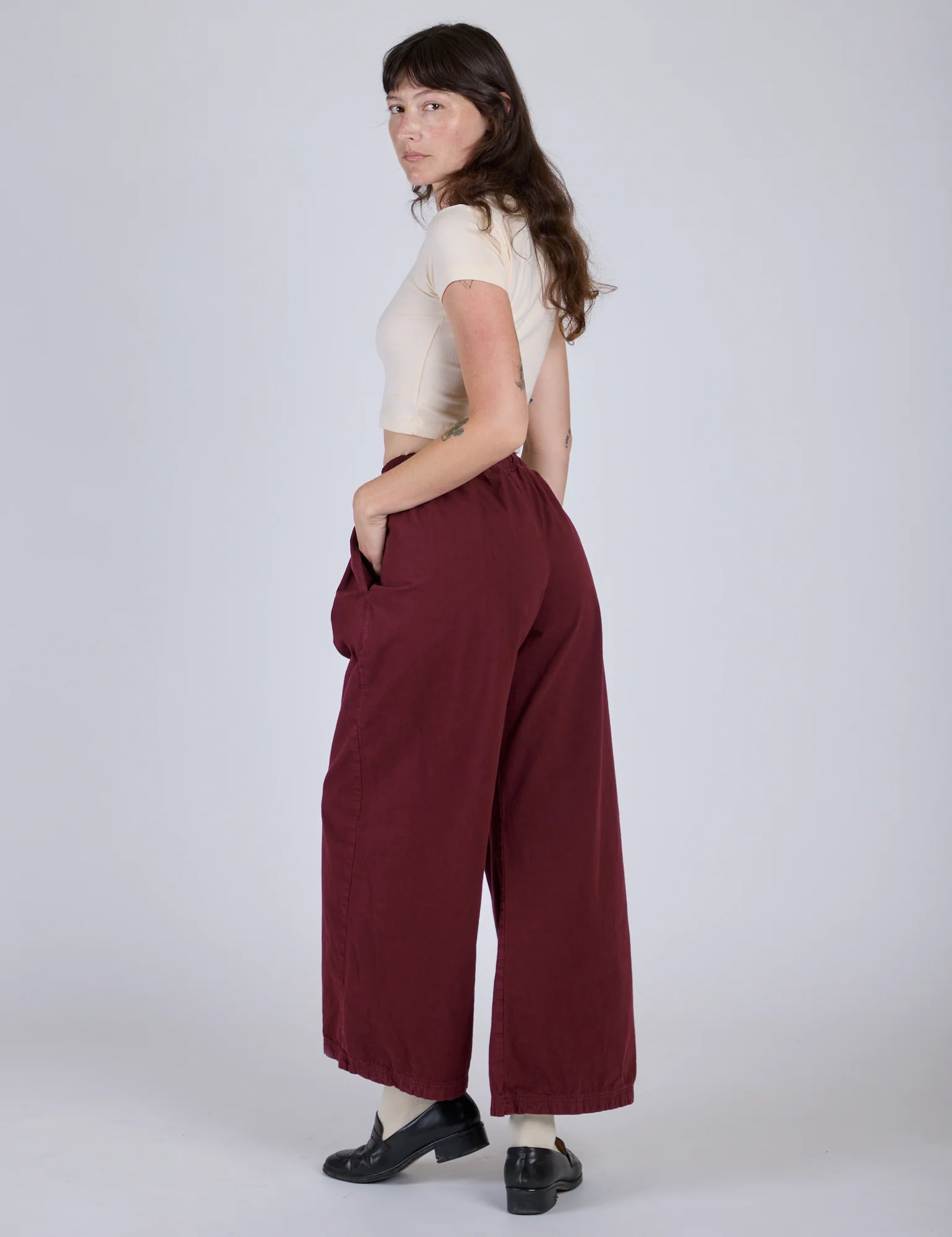 Pleated Pull-On Pants - Red Wine - Image 7