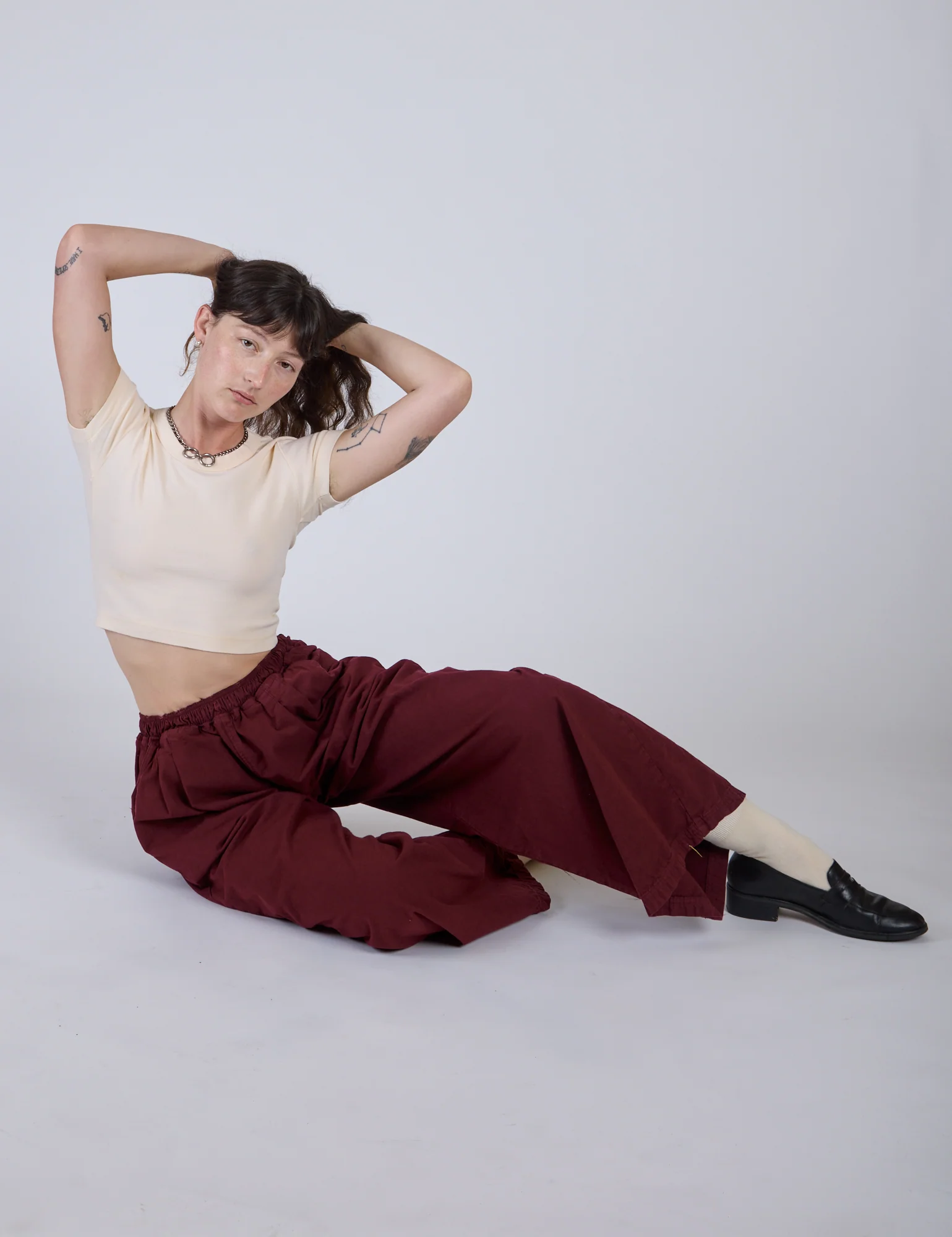 Pleated Pull-On Pants - Red Wine - Image 8