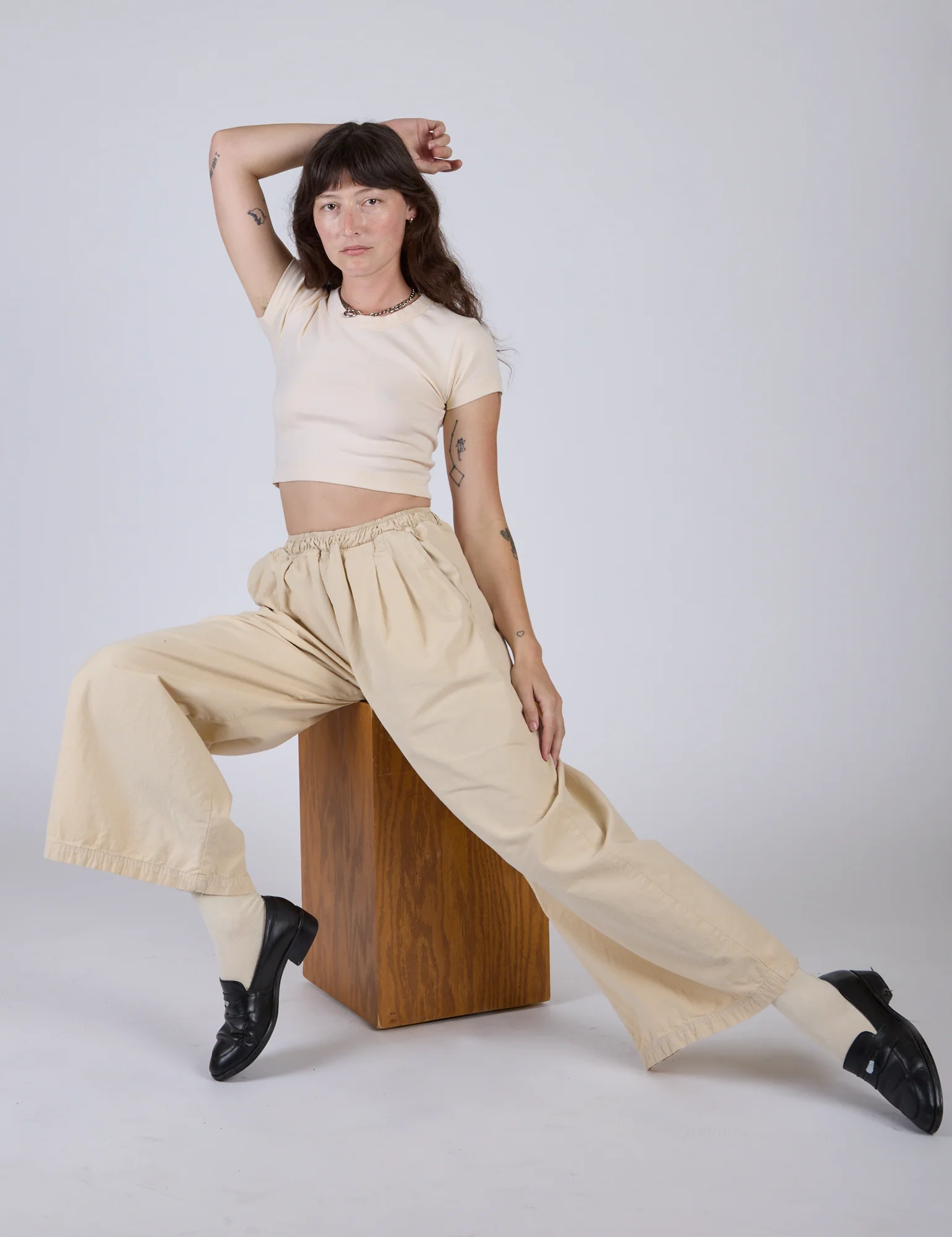 Pleated Pull-On Pants - Vintage Off-White - Image 8