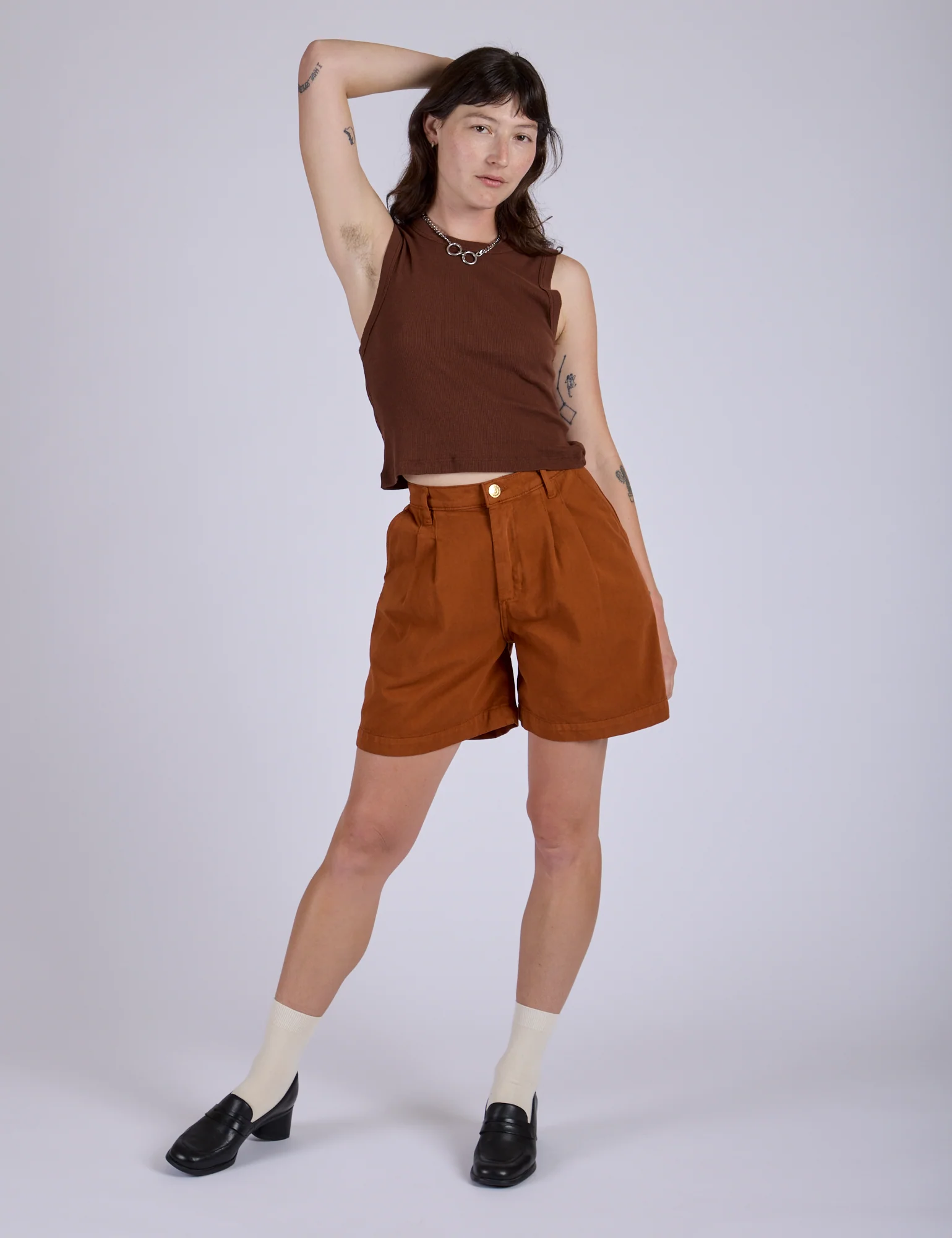 Pleated Trouser Shorts - Burnt Terracotta - Image 10
