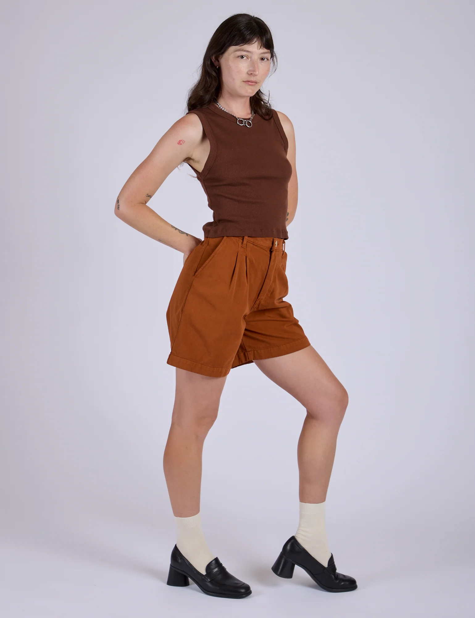 Pleated Trouser Shorts - Burnt Terracotta - Image 11