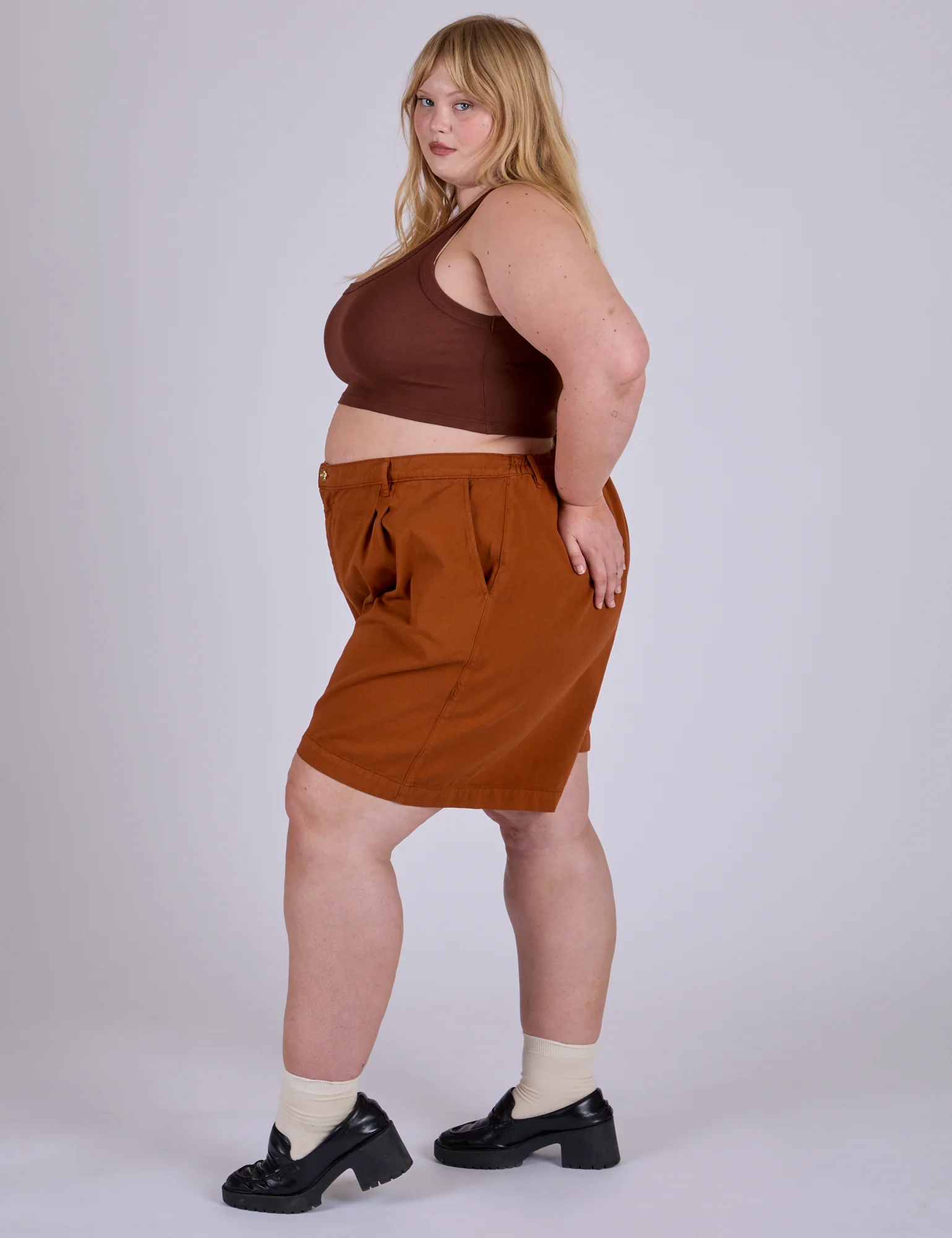 Pleated Trouser Shorts - Burnt Terracotta - Image 4