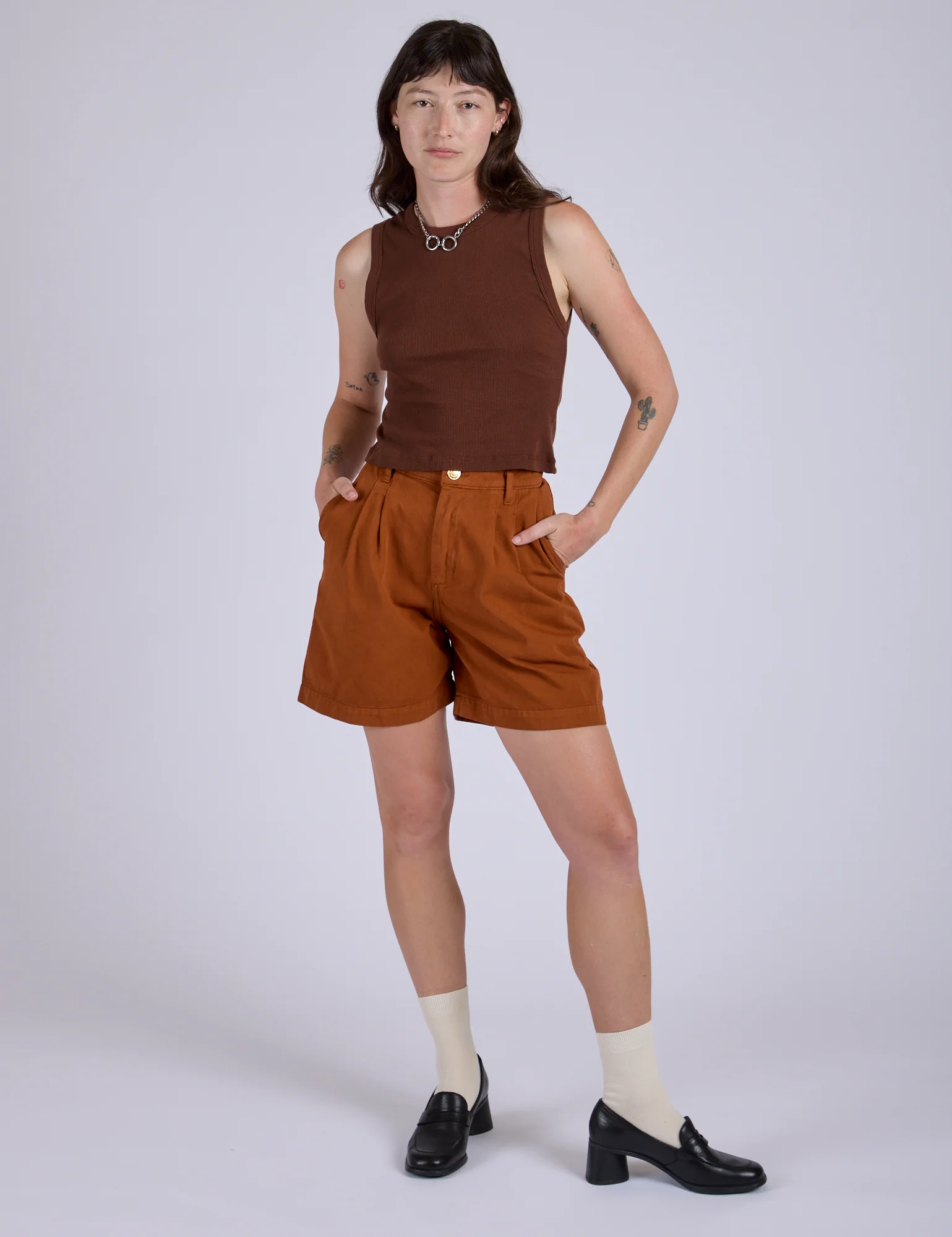 Pleated Trouser Shorts - Burnt Terracotta - Image 8
