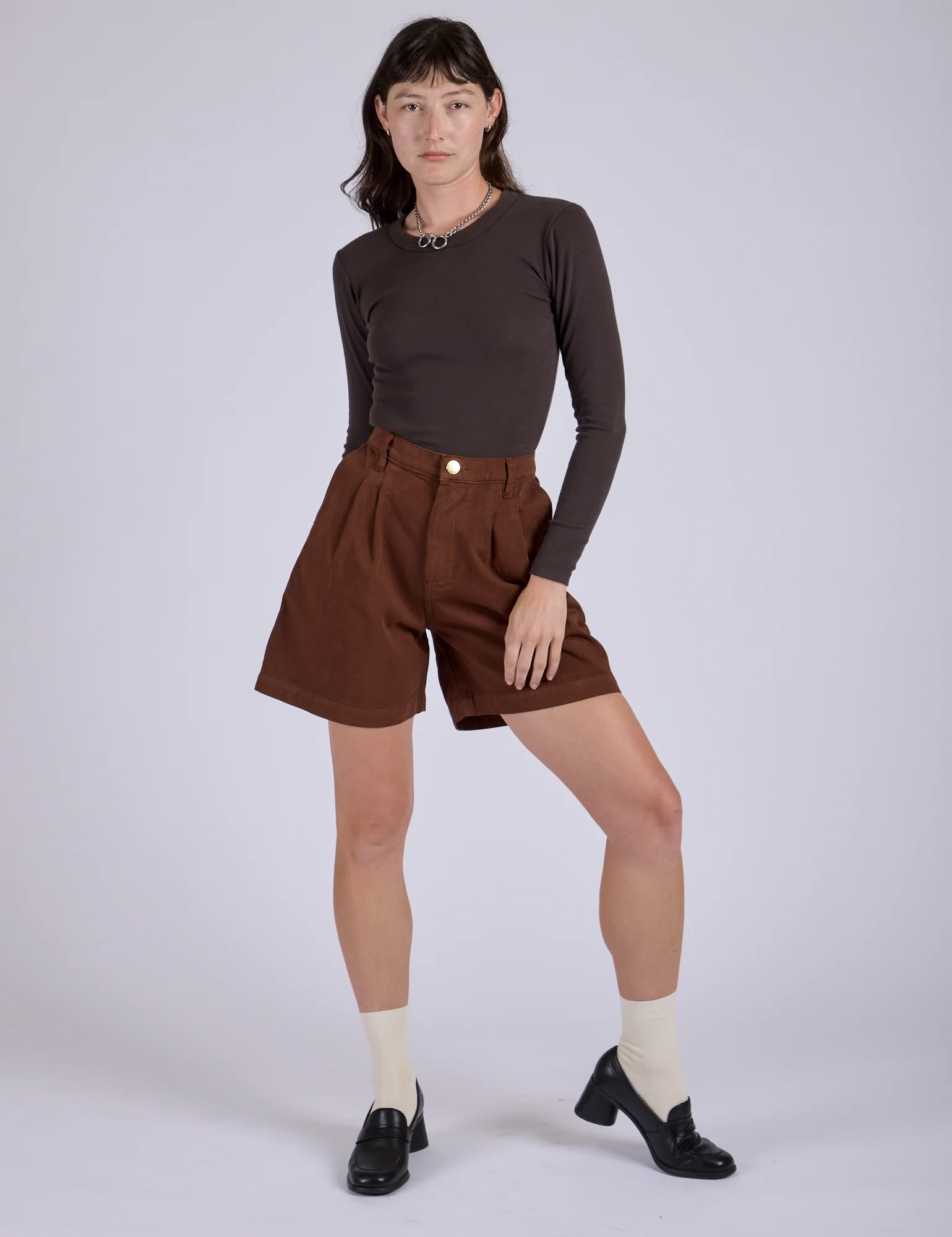 Pleated Trouser Shorts - Fudgesicle Brown - Image 19