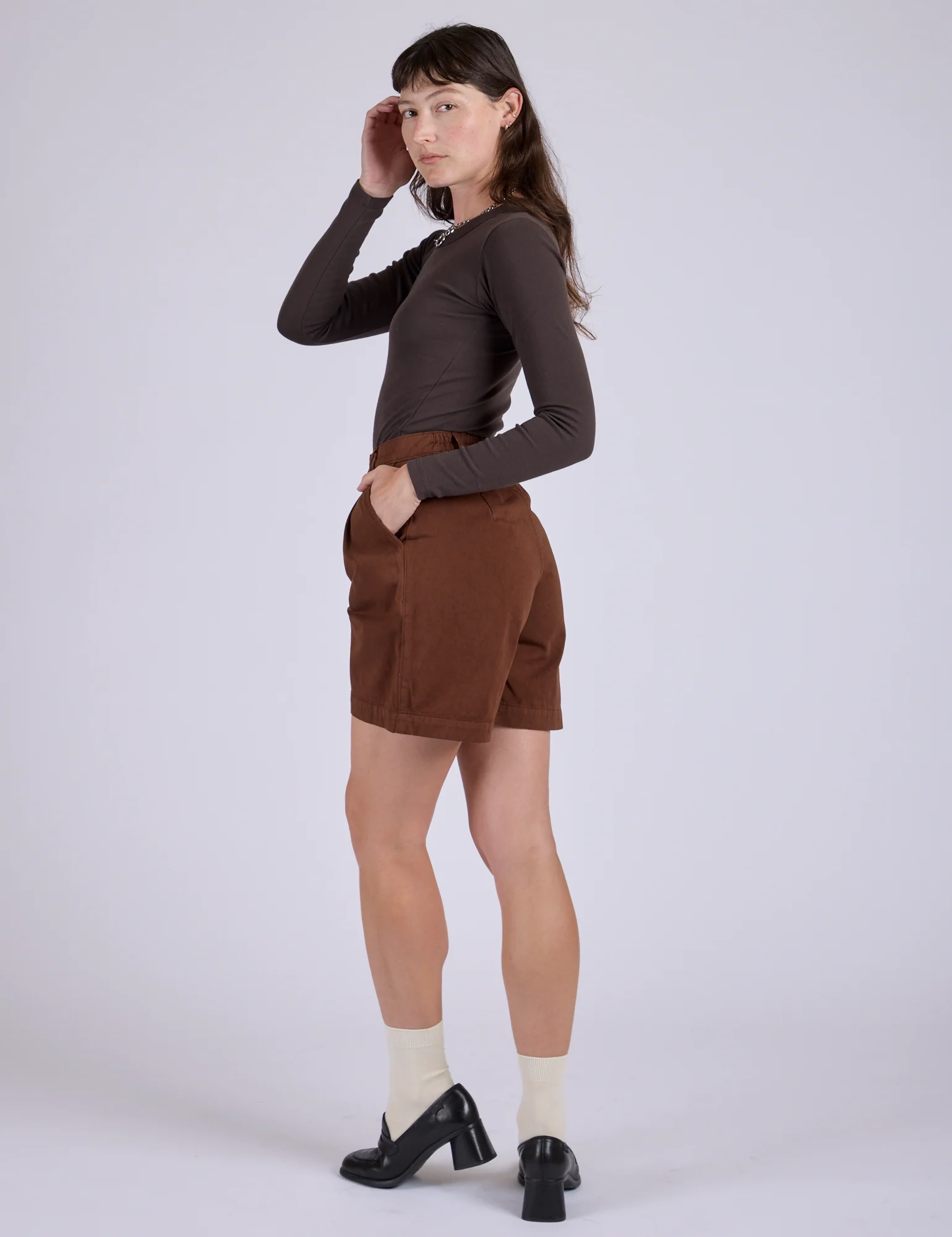 Pleated Trouser Shorts - Fudgesicle Brown - Image 22