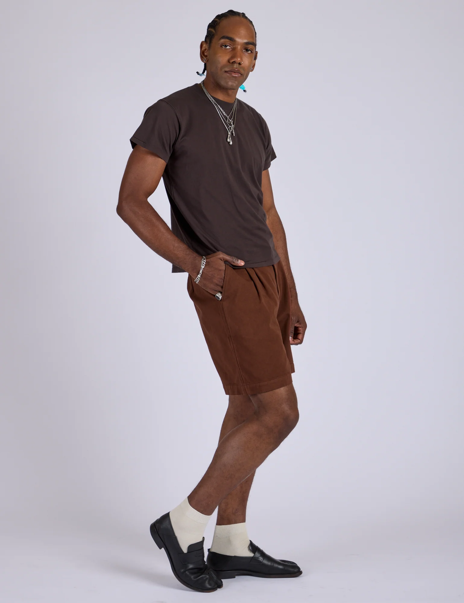 Pleated Trouser Shorts - Fudgesicle Brown - Image 5