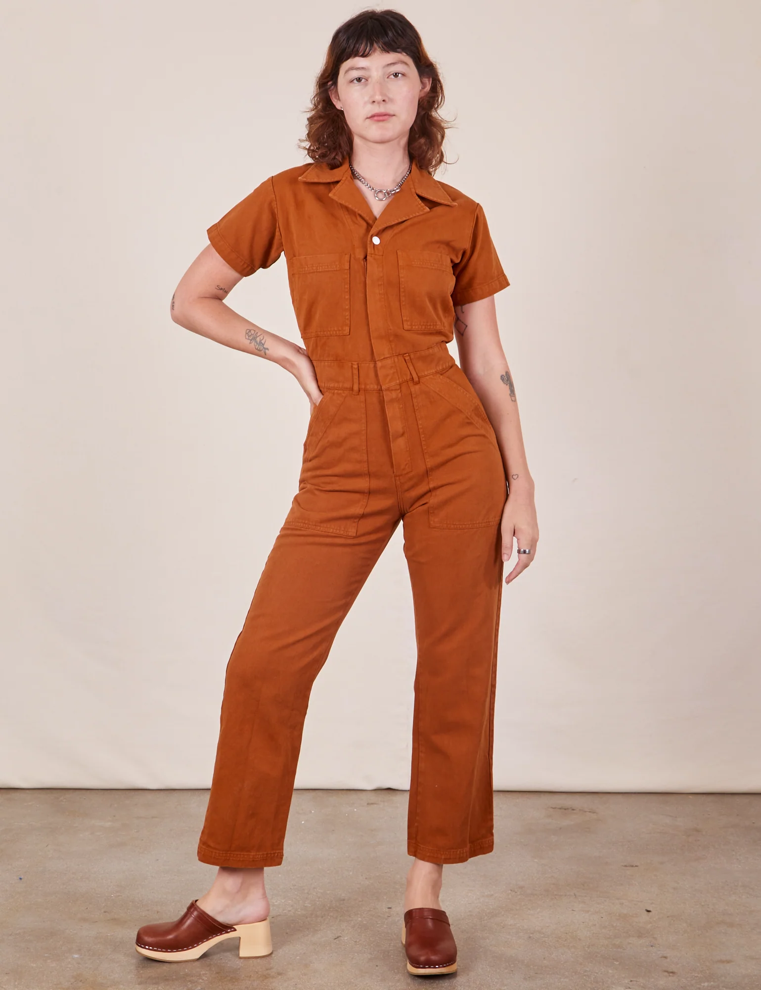 Short Sleeve Jumpsuit - Burnt Terracotta *FINAL SALE* - Image 4