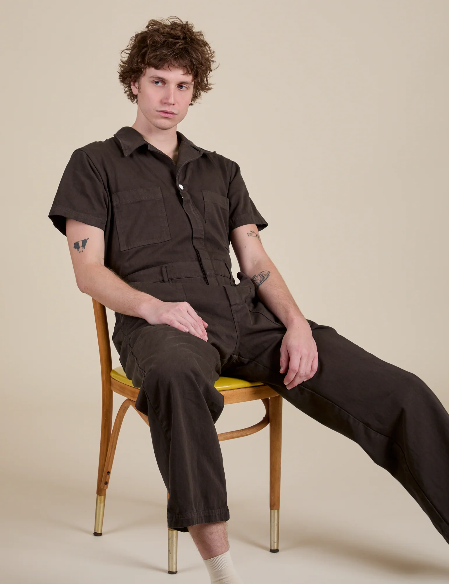 Short Sleeve Jumpsuit - Espresso Brown - Image 13