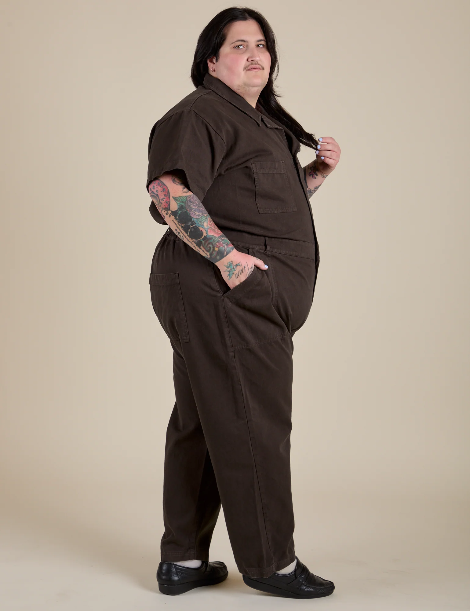 Short Sleeve Jumpsuit - Espresso Brown - Image 25