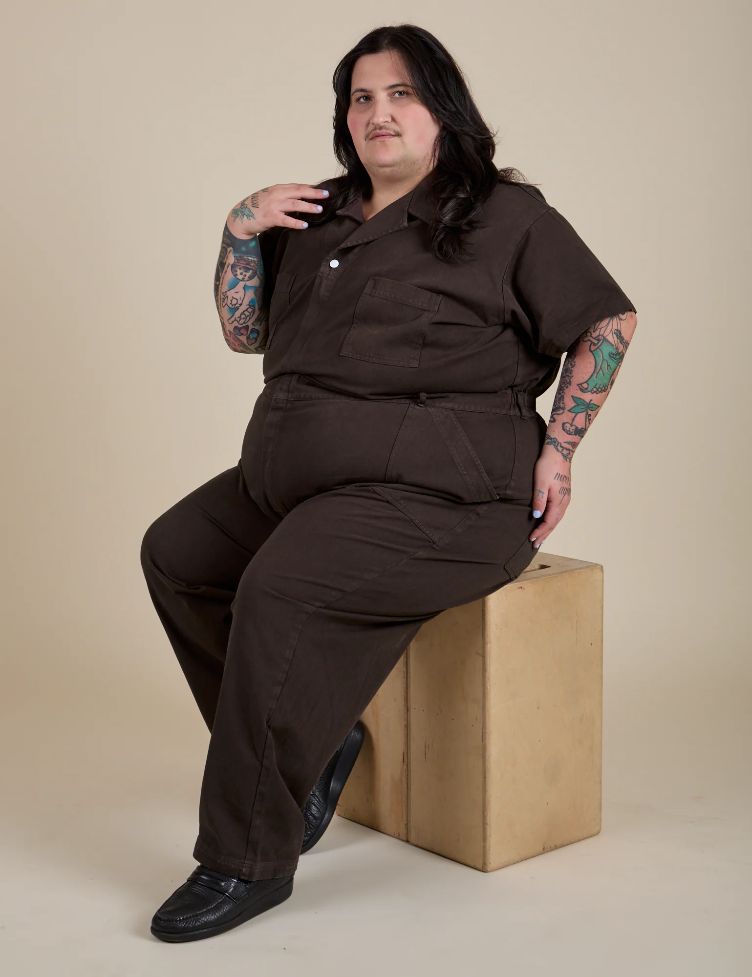 Short Sleeve Jumpsuit - Espresso Brown - Image 28