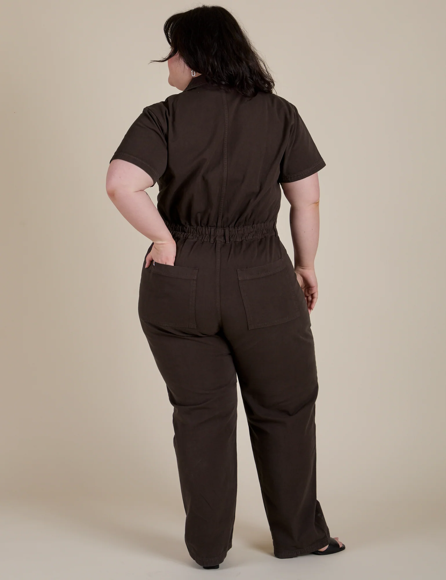 Short Sleeve Jumpsuit - Espresso Brown - Image 3