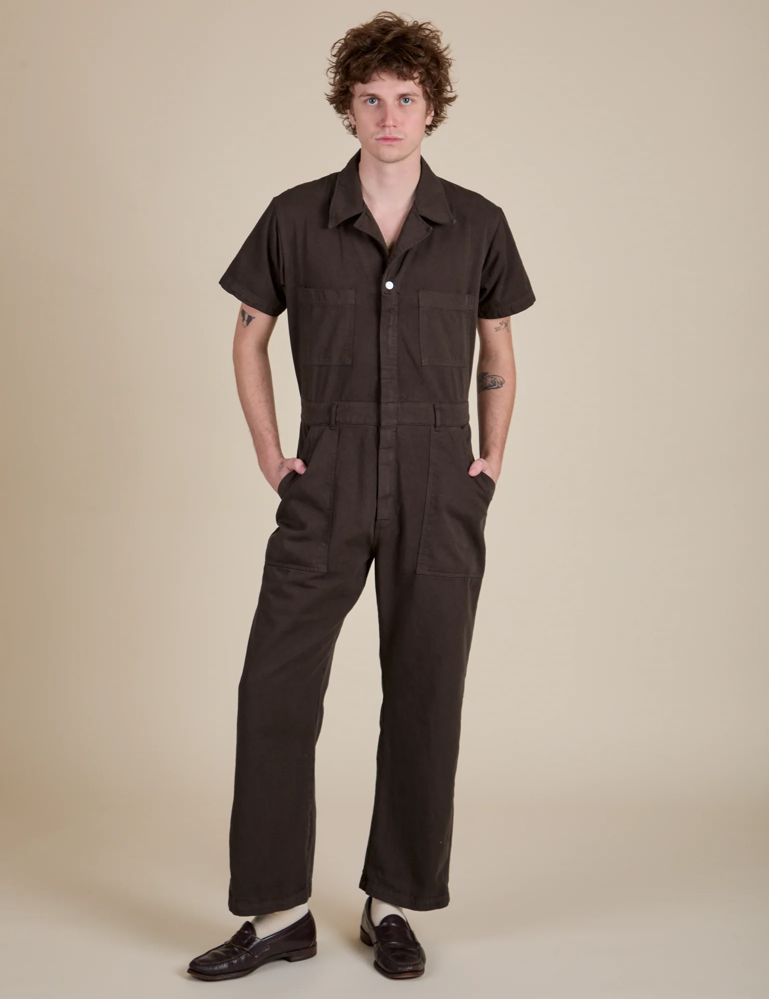 Short Sleeve Jumpsuit - Espresso Brown - Image 7