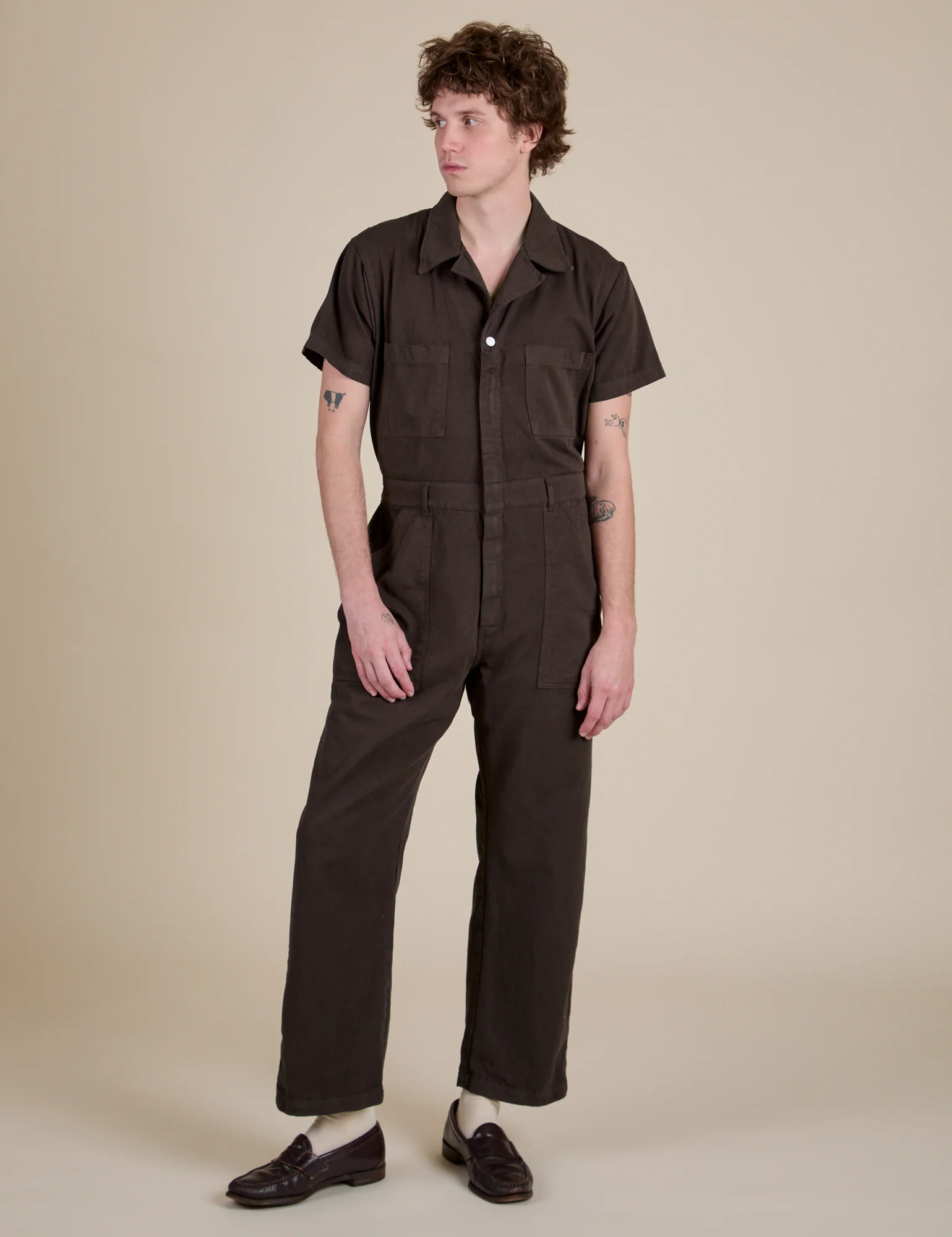 Short Sleeve Jumpsuit - Espresso Brown - Image 9