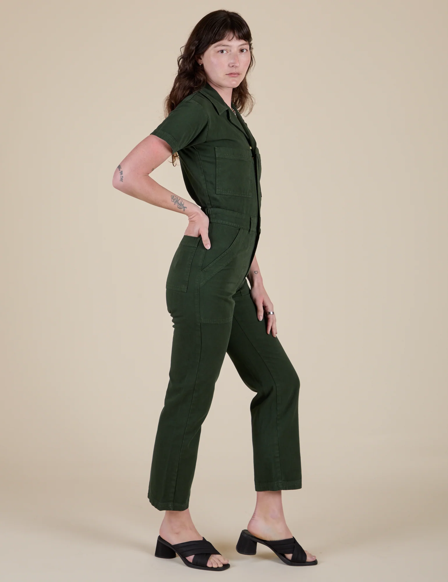 Short Sleeve Jumpsuit - Swamp Green - Image 18