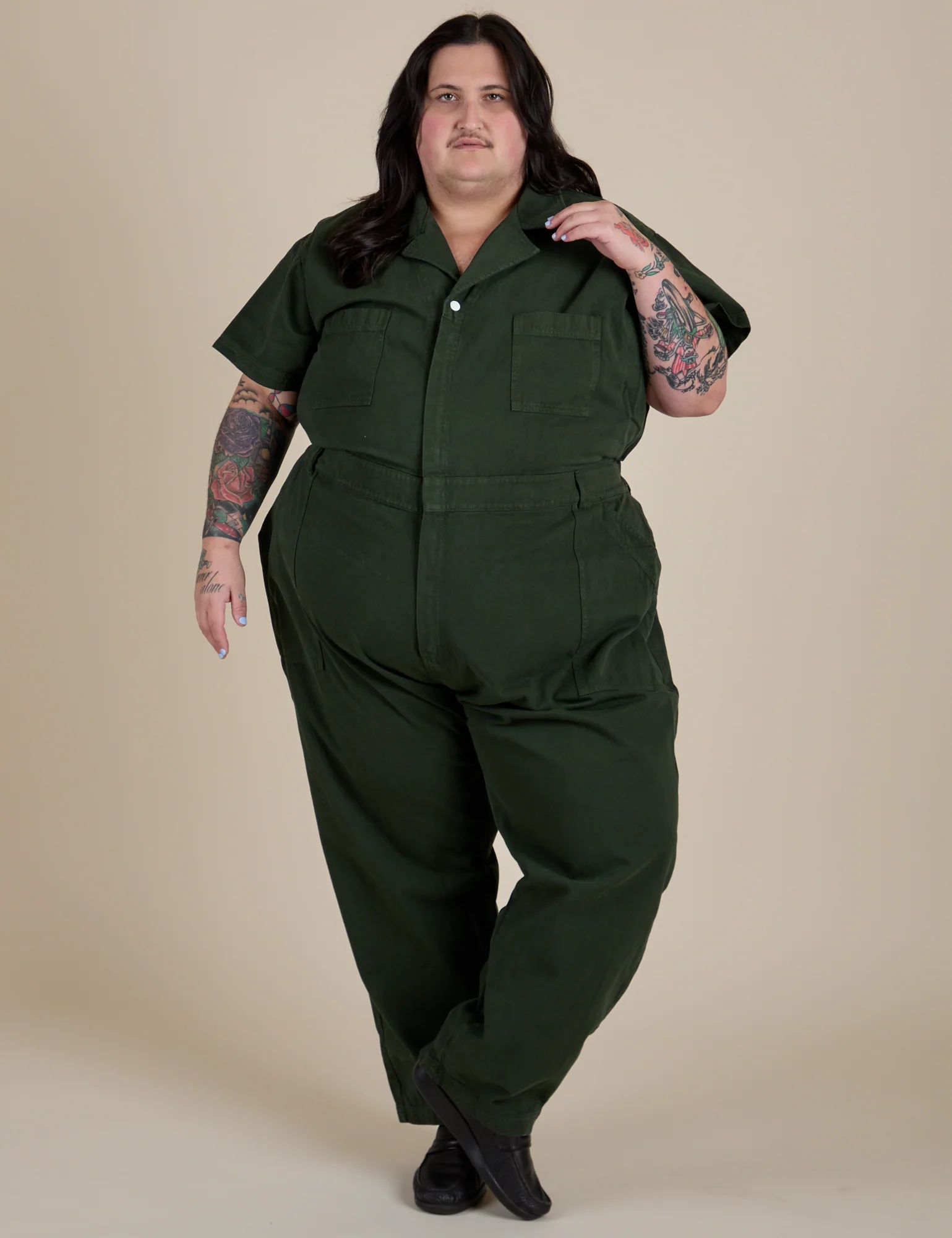 Short Sleeve Jumpsuit - Swamp Green - Image 24
