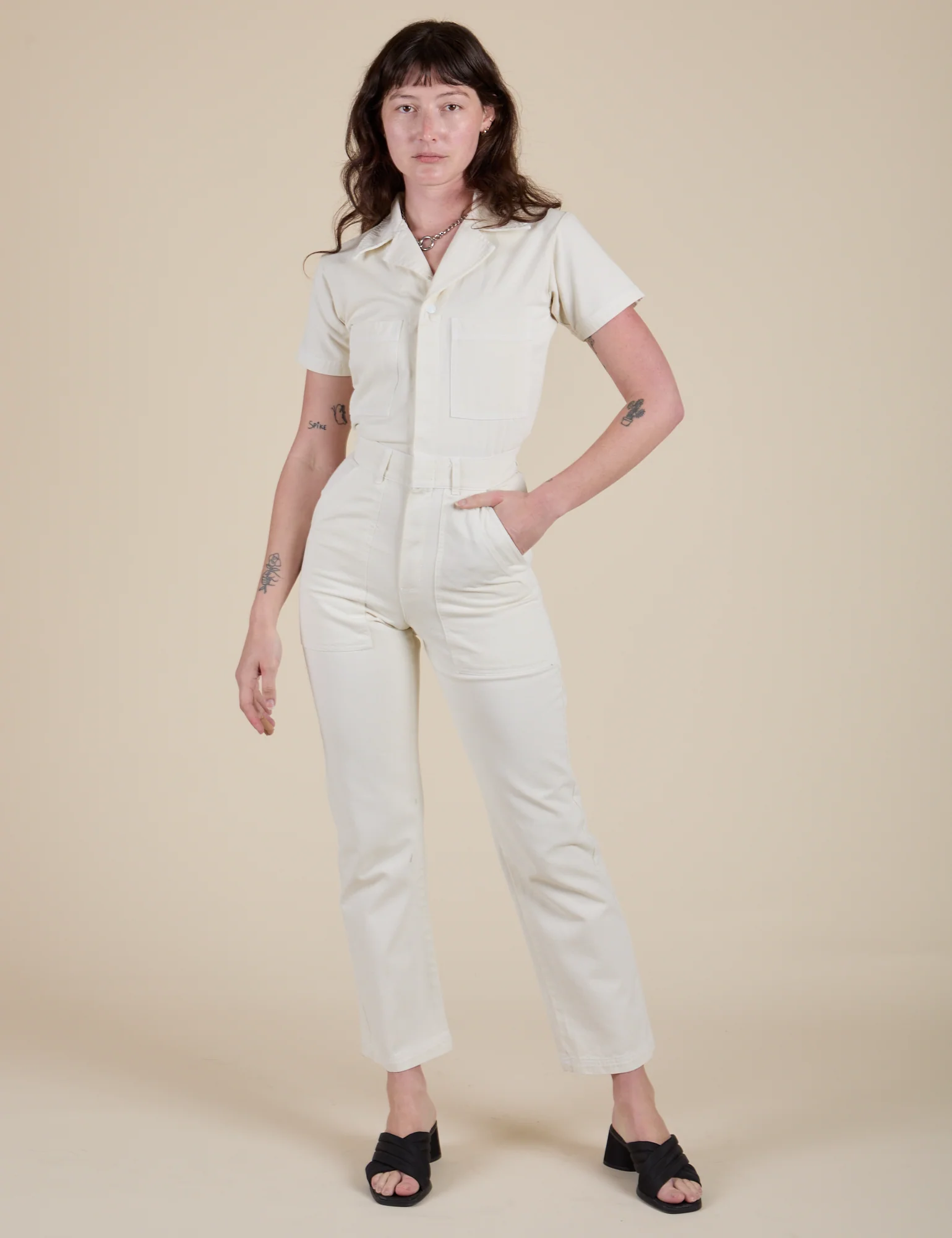 Short Sleeve Jumpsuit - Vintage Tee White - Image 3
